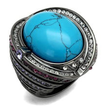 Load image into Gallery viewer, TK2983 - IP Light Black  (IP Gun) Stainless Steel Ring with Synthetic Turquoise in Sea Blue