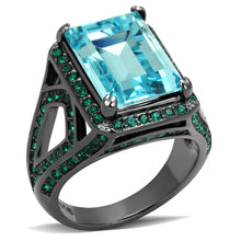 Load image into Gallery viewer, TK2988 - IP Light Black  (IP Gun) Stainless Steel Ring with Top Grade Crystal  in Sea Blue