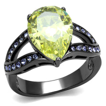 Load image into Gallery viewer, TK2997 - IP Light Black  (IP Gun) Stainless Steel Ring with AAA Grade CZ  in Apple Green color