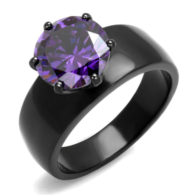 TK2999 - IP Black(Ion Plating) Stainless Steel Ring with AAA Grade CZ  in Amethyst