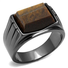 Load image into Gallery viewer, TK3001 - IP Light Black  (IP Gun) Stainless Steel Ring with Synthetic Tiger Eye in Topaz