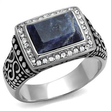 Load image into Gallery viewer, TK3003 - High polished (no plating) Stainless Steel Ring with Semi-Precious Sodalite in Capri Blue