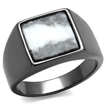 Load image into Gallery viewer, TK3005 - IP Light Black  (IP Gun) Stainless Steel Ring with Semi-Precious Zebra Jasper in Gray