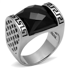 Load image into Gallery viewer, TK3016 - High polished (no plating) Stainless Steel Ring with Synthetic Onyx in Jet