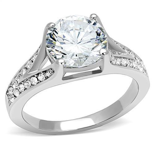 TK3020 - High polished (no plating) Stainless Steel Ring with AAA Grade CZ  in Clear