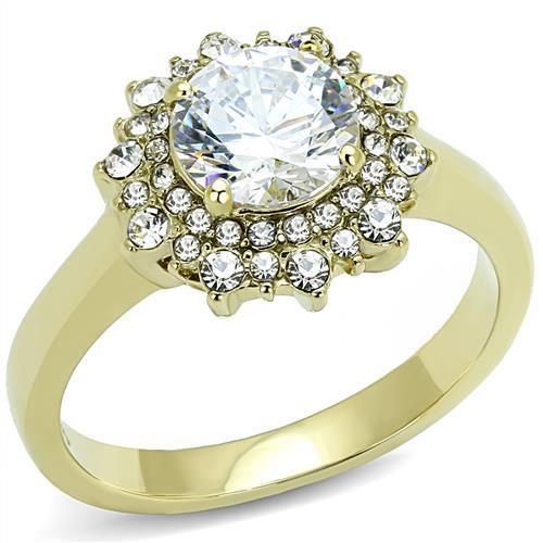 TK3035 - IP Gold(Ion Plating) Stainless Steel Ring with AAA Grade CZ  in Clear