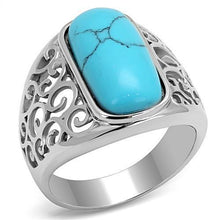 Load image into Gallery viewer, TK3043 - High polished (no plating) Stainless Steel Ring with Synthetic Turquoise in Sea Blue