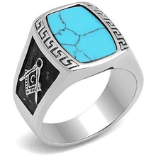 Load image into Gallery viewer, TK3044 - High polished (no plating) Stainless Steel Ring with Synthetic Turquoise in Sea Blue