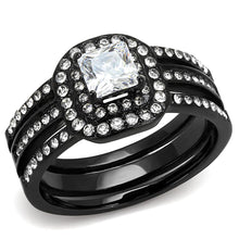 Load image into Gallery viewer, TK3048 - IP Black(Ion Plating) Stainless Steel Ring with AAA Grade CZ  in Clear