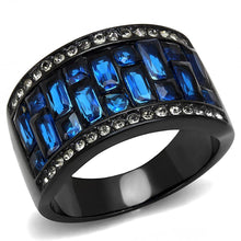 Load image into Gallery viewer, TK3058 - IP Black(Ion Plating) Stainless Steel Ring with Synthetic Synthetic Glass in Montana