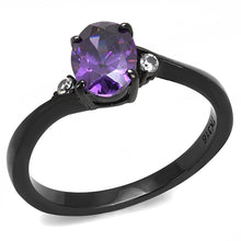 Load image into Gallery viewer, TK3063 - IP Black(Ion Plating) Stainless Steel Ring with AAA Grade CZ  in Amethyst