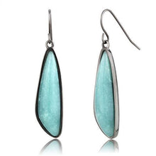 Load image into Gallery viewer, TK3072 - IP Light Black  (IP Gun) Stainless Steel Earrings with Semi-Precious Amazon Stone in Emerald