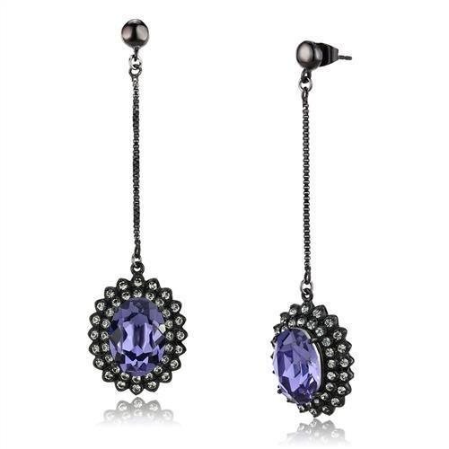 TK3073 - IP Black(Ion Plating) Stainless Steel Earrings with Top Grade Crystal  in Tanzanite