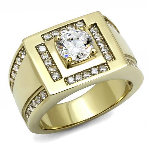 TK3079 - IP Gold(Ion Plating) Stainless Steel Ring with AAA Grade CZ  in Clear