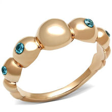 Load image into Gallery viewer, TK3088 - IP Rose Gold(Ion Plating) Stainless Steel Ring with AAA Grade CZ  in Sea Blue