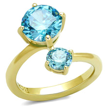 Load image into Gallery viewer, TK3092 - IP Gold(Ion Plating) Stainless Steel Ring with AAA Grade CZ  in Sea Blue