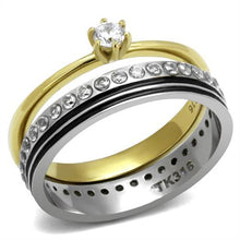 Load image into Gallery viewer, TK3108 - Two-Tone IP Gold (Ion Plating) Stainless Steel Ring with AAA Grade CZ  in Clear