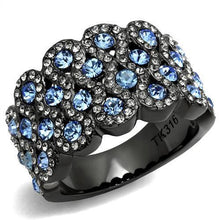 Load image into Gallery viewer, TK3111 - IP Light Black  (IP Gun) Stainless Steel Ring with Top Grade Crystal  in Light Sapphire