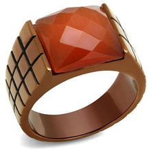 Load image into Gallery viewer, TK3114 - IP Coffee light Stainless Steel Ring with Semi-Precious Cat Eye in Orange