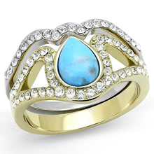 Load image into Gallery viewer, TK3124 - Two-Tone IP Gold (Ion Plating) Stainless Steel Ring with Synthetic Turquoise in Turquoise