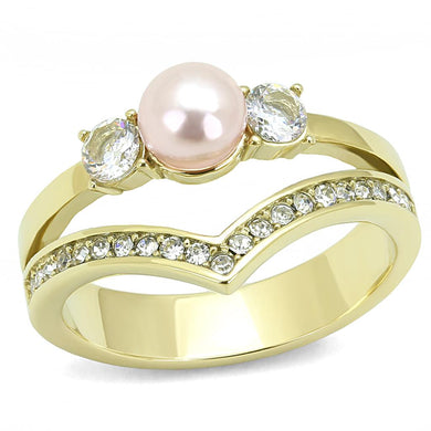 TK3126 - IP Gold(Ion Plating) Stainless Steel Ring with Synthetic Pearl in Rose