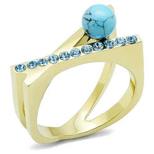 Load image into Gallery viewer, TK3130 - IP Gold(Ion Plating) Stainless Steel Ring with Synthetic Turquoise in Turquoise