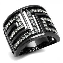 Load image into Gallery viewer, TK3134 - IP Light Black  (IP Gun) Stainless Steel Ring with Top Grade Crystal  in Clear