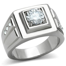 Load image into Gallery viewer, TK313 - High polished (no plating) Stainless Steel Ring with AAA Grade CZ  in Clear