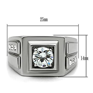 TK313 - High polished (no plating) Stainless Steel Ring with AAA Grade CZ  in Clear