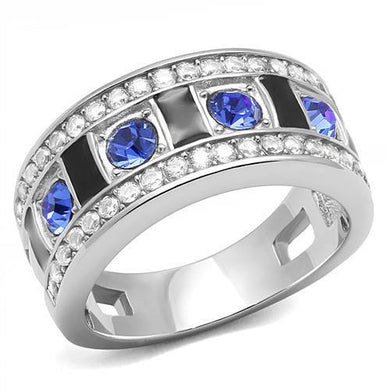 TK3141 - High polished (no plating) Stainless Steel Ring with Top Grade Crystal  in Sapphire