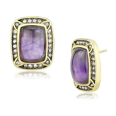 TK3151 - IP Gold(Ion Plating) Stainless Steel Earrings with Semi-Precious Amethyst Crystal in Amethyst