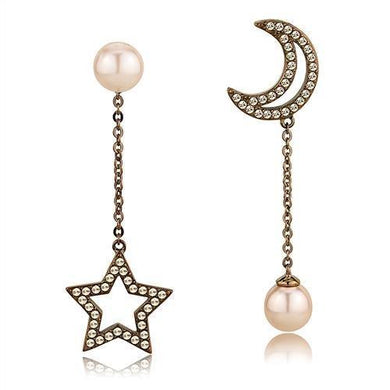 TK3155 - IP Coffee light Stainless Steel Earrings with Synthetic Pearl in Light Peach