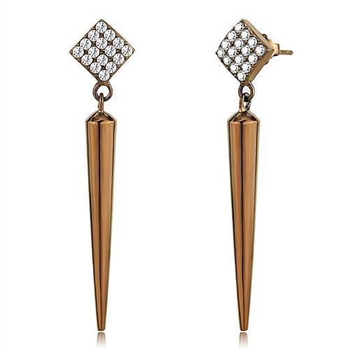 TK3158 - IP Coffee light Stainless Steel Earrings with AAA Grade CZ  in Clear