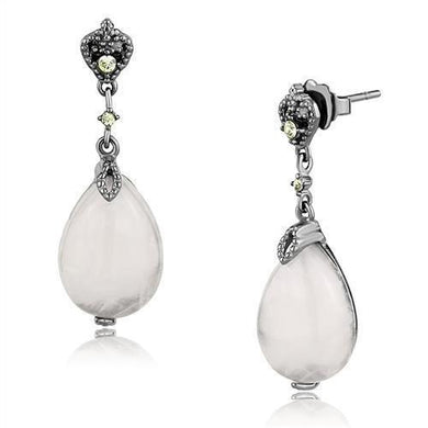 TK3163 - IP Light Black  (IP Gun) Stainless Steel Earrings with Precious Stone PINK CRYSTAL in Light Rose