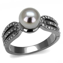 Load image into Gallery viewer, TK3170 - IP Light Black  (IP Gun) Stainless Steel Ring with Synthetic Pearl in Gray