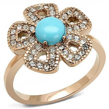 Load image into Gallery viewer, TK3201 - IP Rose Gold(Ion Plating) Stainless Steel Ring with Synthetic Turquoise in Sea Blue