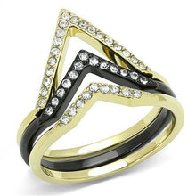 Load image into Gallery viewer, TK3202 - IP Gold+ IP Black (Ion Plating) Stainless Steel Ring with Top Grade Crystal  in Clear