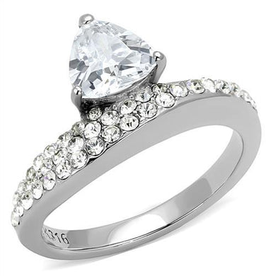 TK3207 - High polished (no plating) Stainless Steel Ring with AAA Grade CZ  in Clear