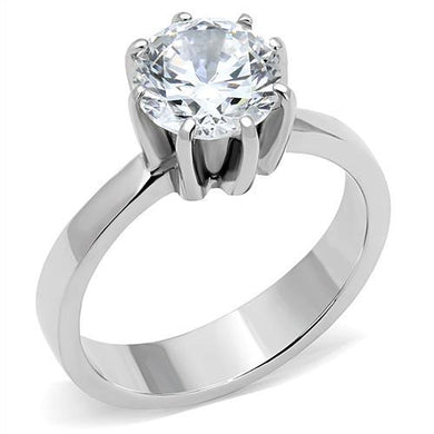 TK3208 - High polished (no plating) Stainless Steel Ring with AAA Grade CZ  in Clear