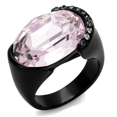 TK3213 - IP Black(Ion Plating) Stainless Steel Ring with Top Grade Crystal  in Light Amethyst