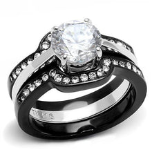 Load image into Gallery viewer, TK3214 - Two-Tone IP Black (Ion Plating) Stainless Steel Ring with AAA Grade CZ  in Clear