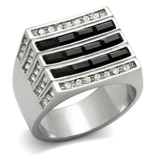 Load image into Gallery viewer, TK321 - High polished (no plating) Stainless Steel Ring with Top Grade Crystal  in Jet