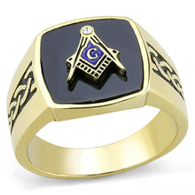 Load image into Gallery viewer, TK3223 - IP Gold(Ion Plating) Stainless Steel Ring with Synthetic Onyx in Jet