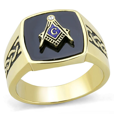 TK3223 - IP Gold(Ion Plating) Stainless Steel Ring with Synthetic Onyx in Jet