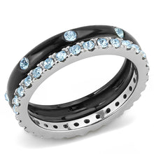 Load image into Gallery viewer, TK3233 - Two-Tone IP Black (Ion Plating) Stainless Steel Ring with Top Grade Crystal  in Sea Blue