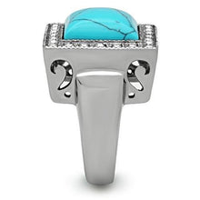 Load image into Gallery viewer, TK323 - High polished (no plating) Stainless Steel Ring with Synthetic Turquoise in Sea Blue