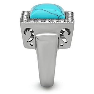 TK323 - High polished (no plating) Stainless Steel Ring with Synthetic Turquoise in Sea Blue