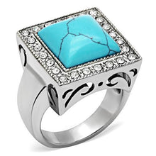 Load image into Gallery viewer, TK323 - High polished (no plating) Stainless Steel Ring with Synthetic Turquoise in Sea Blue