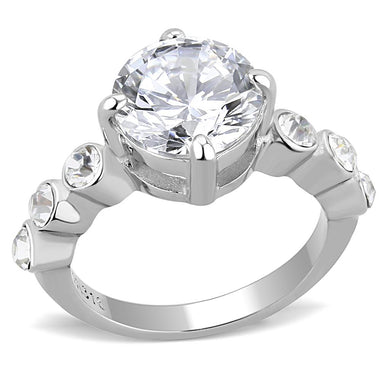 TK3247 - High polished (no plating) Stainless Steel Ring with AAA Grade CZ  in Clear