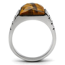 Load image into Gallery viewer, TK324 - High polished (no plating) Stainless Steel Ring with Semi-Precious Tiger Eye in Smoked Quartz